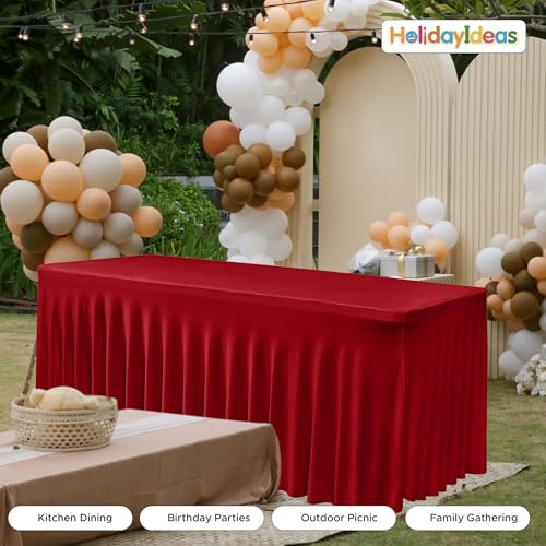 HolidayIdeas 2 Pack Red 4ft Spandex Tablecloths for Christmas Decor