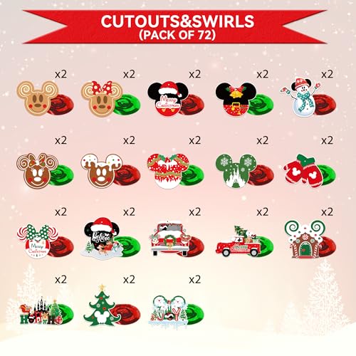 72Pcs Mouse Christmas Party Decorations Hanging Swirls Merry Christmas Ceiling Hanging Decorations Whirls Glitter Foil Ceiling Swirls Streams for Winter Holiday Xmas Decor Supplies