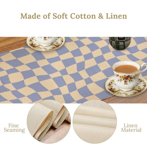 W13xL36in Purple Checkerboard Table Runner Retro 70s Groovy Wavy Pattern for Dining & Parties