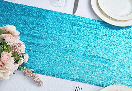 2PCS 12x72 Turquoise Sequin Table Runner - Glitter Wedding Party Decor, 12x72 Inch (2PCS)