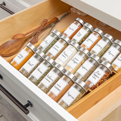 Compact Bamboo Spice Rack with 18 Spices & Free Refill Program - Kitchen Organizer