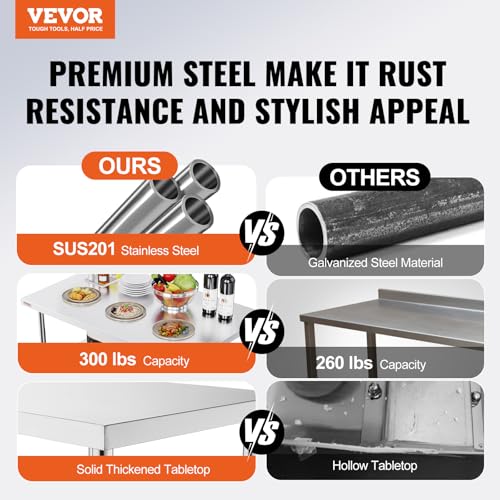 VEVOR 24x48 Inch Foldable Stainless Steel Work Table for Commercial Kitchen, Outdoor & Restaurant Use