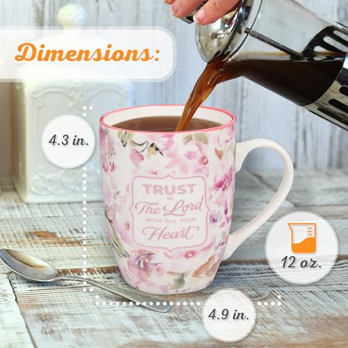 Pink Floral Bible Verse Coffee Mug 12oz - Trust in the Lord Christian Gift