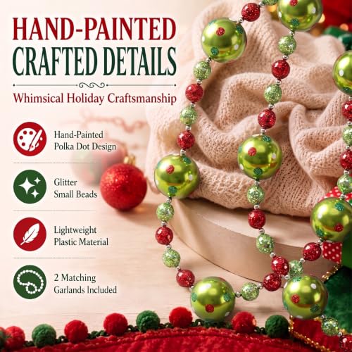 Canlierr 2 Pcs Lime Green Christmas Bead Garland Red & Green 6.6 ft Holiday Decor