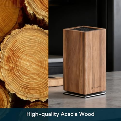 Magnetic Knife Block with Removable Insert - 360° Rotatable Acacia Wood Knife Holder, Large Capacity Kitchen Organizer