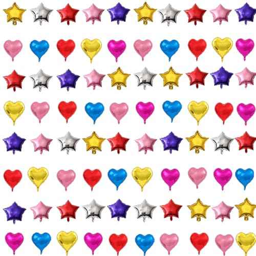 80pcs 5Inch Star and Heart Foil Balloons Mini Heart Balloons for Birthday, Anniversary, Wedding, Baby Shower, Christmas Party Decoration£¨Cannot Float£©