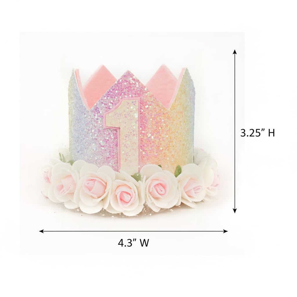 PapaKit Girls 1st Birthday High Chair Premium Decoration Set - Pastel Rainbow Ribbon Garland, Crown, One Banner & Cake Topper | Unicorn, Donut & Ice Cream Theme Cake Smash Photo Pro