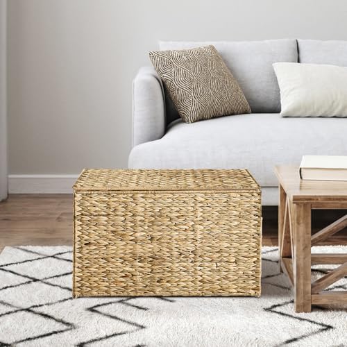 Water Hyacinth Storage Basket with Lid 105L Natural 26x15.7x15.7 Inches