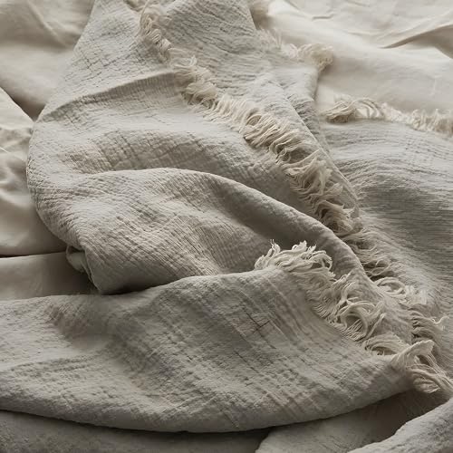 MINUPWELL 100% Linen Blanket 79x57 Inches - Natural Flax Throw Bed Cover