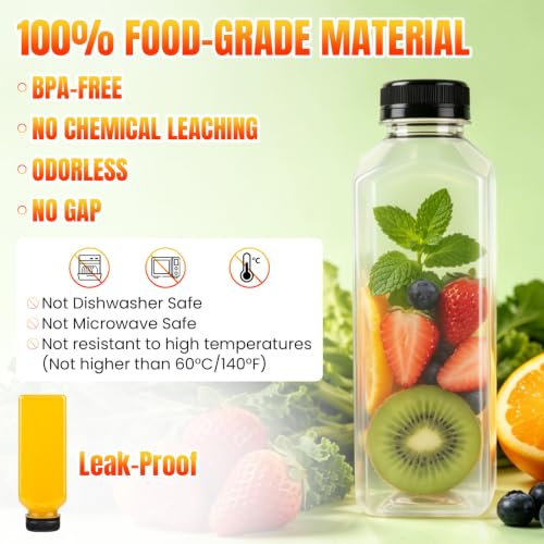 12 oz Reusable Plastic Juice Bottles Pack of 128 with Caps & Labels - Clear