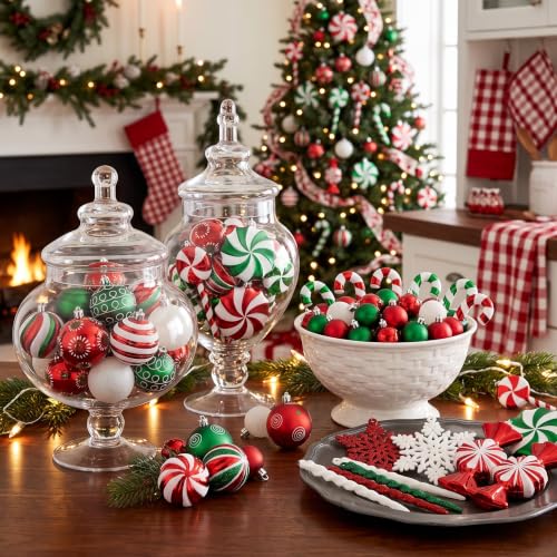 Valery Madelyn 108ct Christmas Ornaments Set - Candy Red & Green Medium