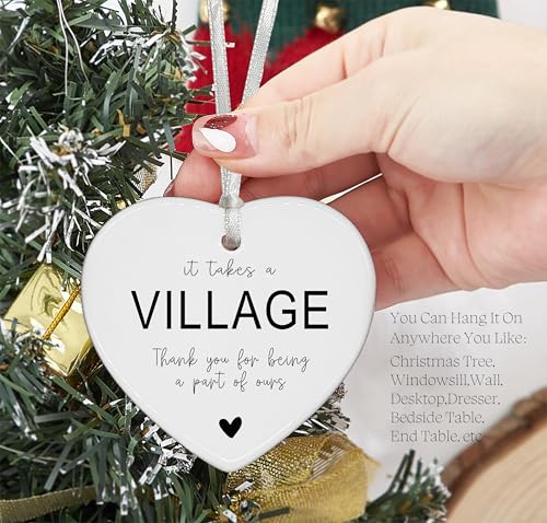 Ceramic Heart Ornament - It Takes a Village Gift - Thank You for Being Part of Ours (137 Variation) White Keepsake