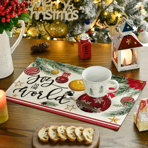 Artoid Mode Christmas Red Placemats Set of 6, 12x18 Inch Holiday Table Decor