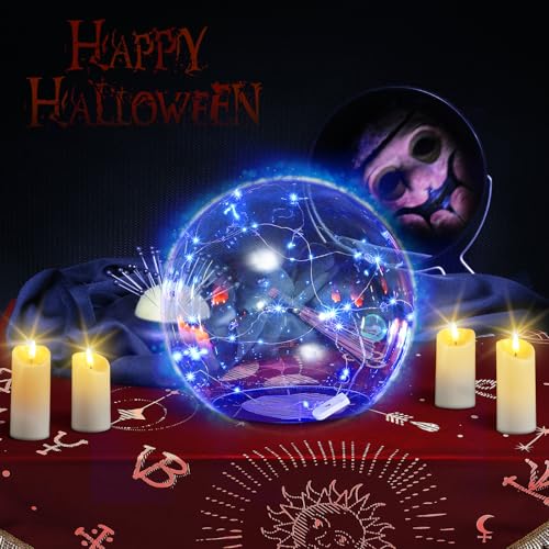 Glooglitter 14 Inch Clear Acrylic Globe Halloween Decoration with Blue Light String