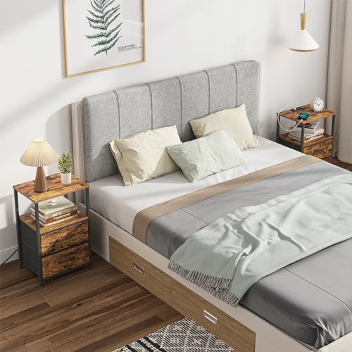 Set of 2 Nightstands with Charging Station Brown - End Tables with USB & AC Outlets