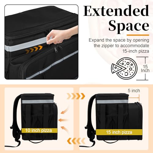 Wigojoy Black Expandable Food Delivery Backpack L for Hot & Cold Orders