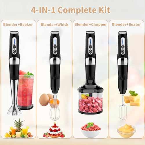 Black 4-in-1 Cordless Immersion Blender Set with 21-Speed & Accessories