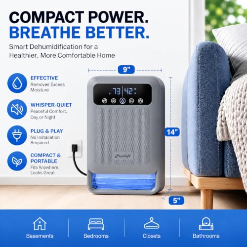 Dehumidifier with Large Water Tank - Quiet Auto Shut Off for Bedroom & Bathroom