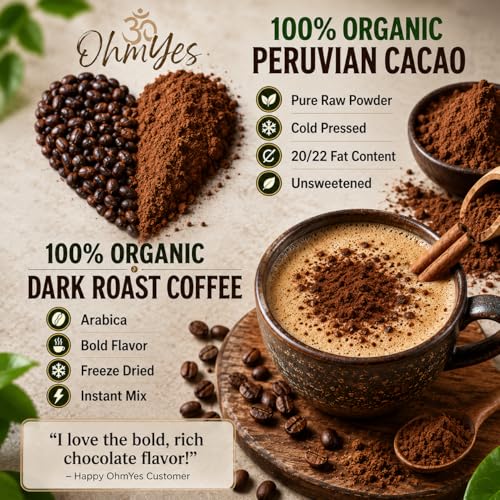 Organic Mushroom Coffee with Cacao - 11 Mushroom Blend, Instant, Unsweetened, 7oz