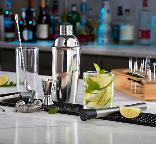 FineDine Stainless Steel Cocktail Shaker Set with Bartender Tools & Wooden Stand