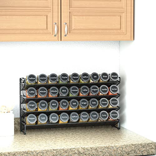 SpaceAid 17.2W x 10.8H Black Spice Rack Organizer with 36 Jars & Labels