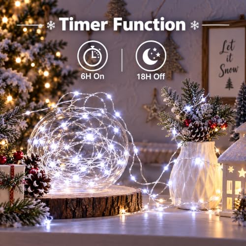 KAQ Cool White 8 Pack Battery Operated Fairy Lights with Remote, 480LED Twinkle String