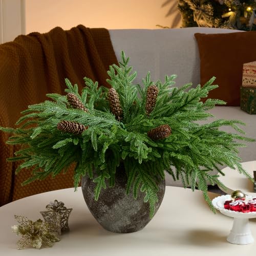CLEANGOR Christmas Norfolk Pine Stems for Vase — Big Cones / 17, Realistic Holiday Greenery Decor