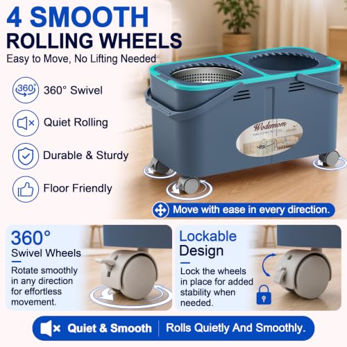 Wodemom Easy-Rinse Mop Bucket Gen 2 with Water Separation Gray/Blue