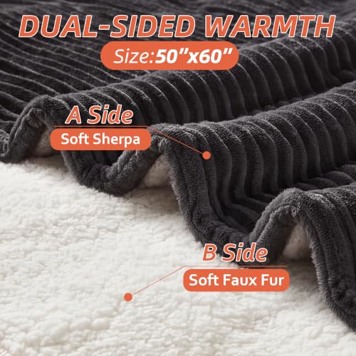 BEARKISS Grey 50x60 Electric Heated Throw Blanket Flannel & Sherpa