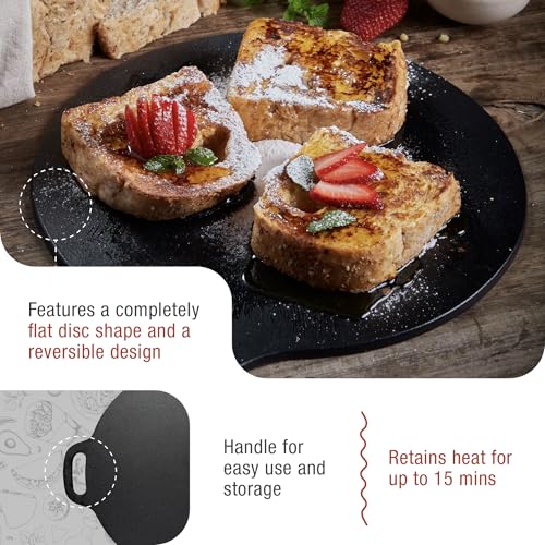 Victoria 12-Inch Cast Iron Tawa Dosa Pan with Loop Handle, Seasoned Cooking Skillet