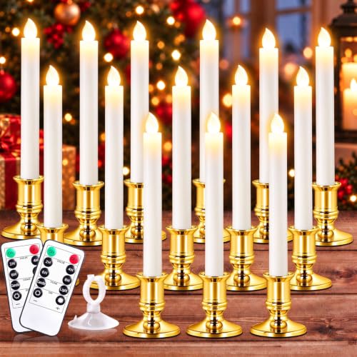 Verdenu Gold 14 Pack Christmas Window Candles with Remote Timer