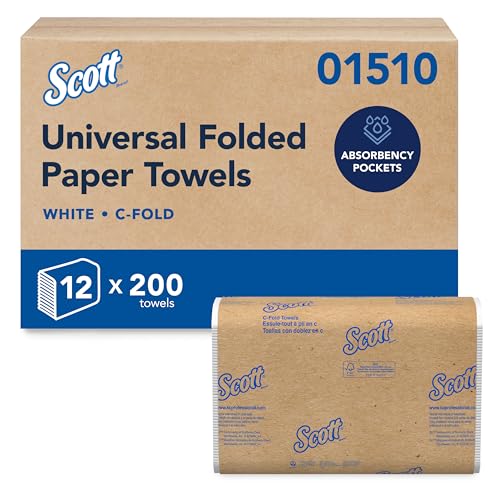 Scott Professional C-Fold Paper Hand Towels Bulk Pack of 12, 200 Sheets Each – White, Single-Ply, Absorbent