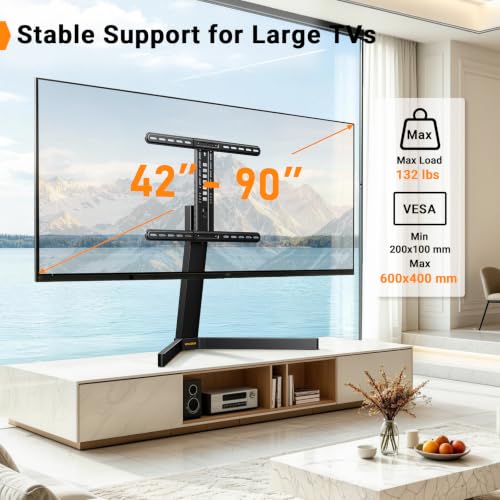 42-90 Inch Swivel TV Stand with Power Outlet & Height Adjustment