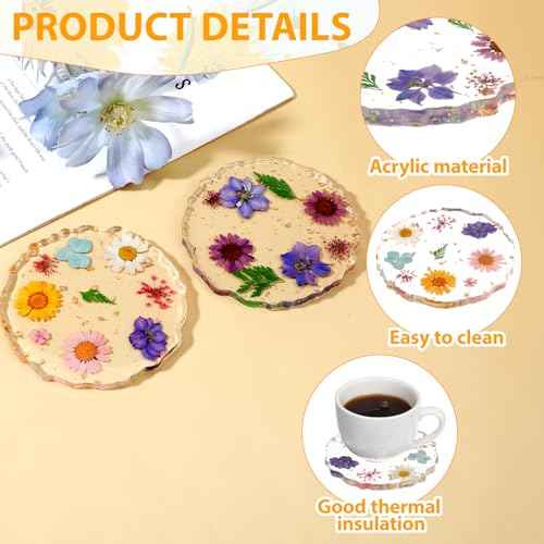 Flower Coasters Set of 2, Non-Slip Resin Cup Mat, Reusable Coasters for Tabletop Protection for Desk for Home Office Bar