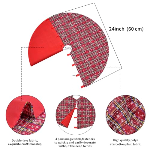 B-COOL Red Green Plaid Snowflake Christmas Tree Skirt 24 Inch - Buffalo Check Holiday Decor
