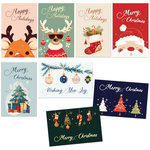 WENHUI 8-Design 24 Pack Christmas Greeting Cards with Envelopes & Stickers - 4x6 Inch Holiday Set for Kids & Family