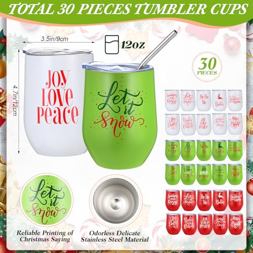 Uiifan 30 Pack Christmas Tumblers Gifts 12 Oz Xmas Funny Tumbler
