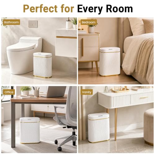 Ogikey 5 Gallon Touchless Bathroom Trash Can - Waterproof Sensor Garbage Bin - White