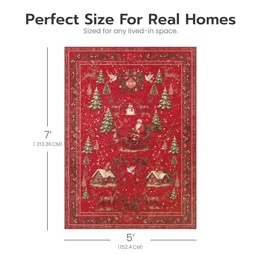 Joiedomi 5'x7' Christmas Rug Red - Non-Slip, Washable Faux Wool Living Room Area Rug