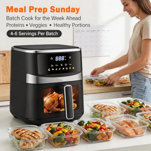 6 QT Family Size Air Fryer with Visible Window, 8 Presets, Touchscreen & Temperature Control