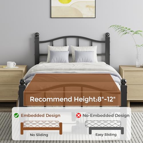 Twin Black Metal Bed Frame with Headboard - Reinforced Steel, Noise-Dampening, 12 Inch Clearance
