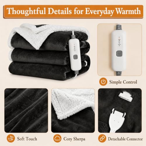 Electric Heated Blanket 72"×84", 4 Heating Levels & 10H Auto-Off