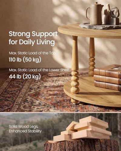 VASAGLE 2-Tier Round Coffee Table with Storage - Natural Brown