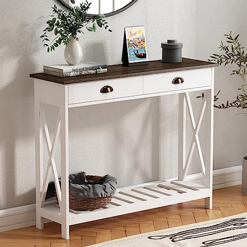 White Console Table with Drawer and Stable X Supports - 39.37W x 11.81D x 31.5H