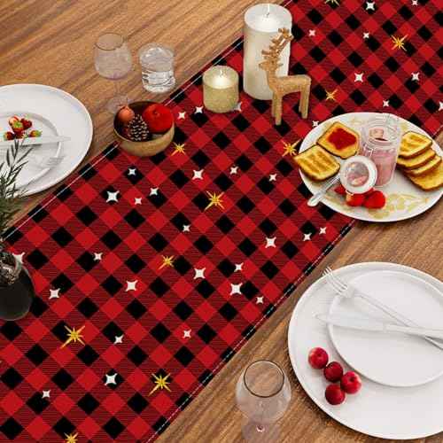 Jesus Christmas Decorations Table Runner Buffalo Plaid Holy Night Nativity Christ Seasonal Winter Merry Christmas Xmas Kitchen Dining Table Home Decor 13x72 Inch