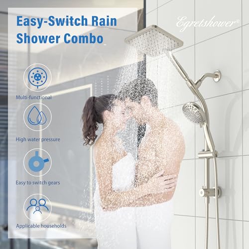 Rain Shower Head with Handheld High Pressure Rainfall Shower Combo - Brushed Nickel