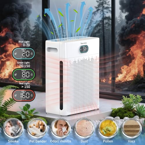 TeraAire White HEPA Air Purifier with PM2.5 Monitor & Aromatherapy, Quiet Sleep Mode
