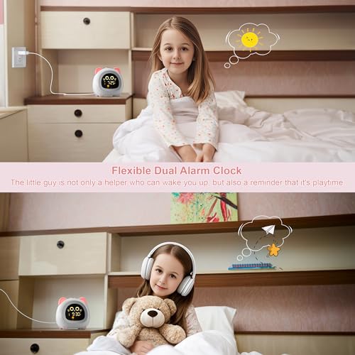 ANALOI Pink Kids Alarm Clock with Ok to Wake & Sleep Training for Girls