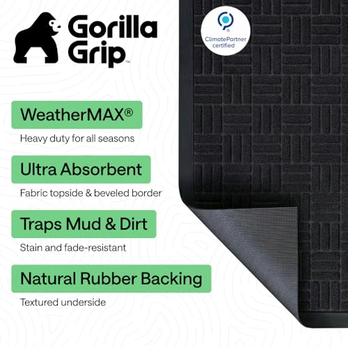 GORILLA GRIP WeatherMAX Door Mat Black Maze 47x35 Inches Indoor Outdoor