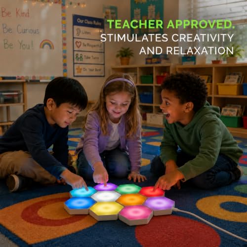 Emberela HEXlights Sensory Lights 10-Pack - Interactive Touch Hexagon LED Lamps for Kids & Therapy